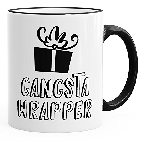 MoonWorks Weihnachtstasse Gangsta Wrapper Tasse Weihnachten lustig Geschenk Einpacker Kaffee-Tasse schwarz Unisize von MoonWorks