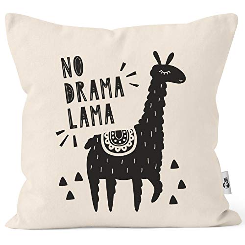 MoonWorksKissen-Bezug mit Spruch No Drama Lama Motiv Print Tier Kissen-Hülle Deko-Kissen Baumwolle Natur Unisize von MoonWorks