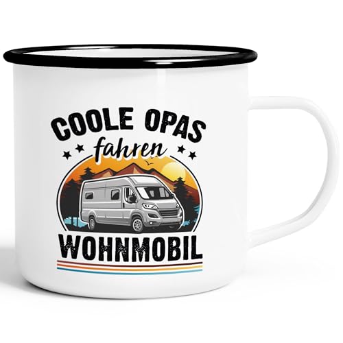 Moonworks® Emaille-Tasse Camping Home is where the Stellplatz is Geschenke für Camper Wohnmobil Spruch lustig emaille-weiß-schwarz standard von MoonWorks
