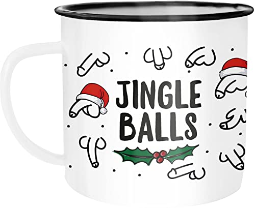 Moonworks® Emaille-Tasse Jingle Balls Penis Muster Weihnachten Pimmel mit Weihnachtsmütze Bürotasse lustige Geschenke emaille-weiß-schwarz standard von MoonWorks