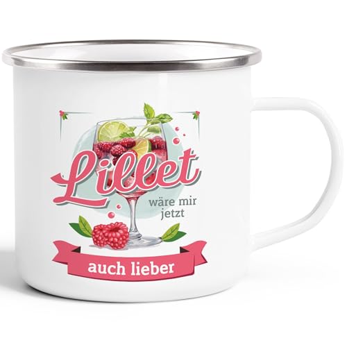 Moonworks® Emaille-Tasse mit Spruch Lillet wäre mir jetzt auch lieber Bürotasse Geschenk Alkohol Freundin Kollegin emaille-weiß-silber standard von MoonWorks