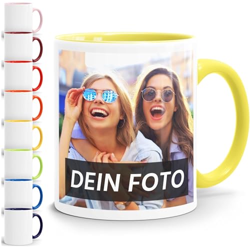 Moonworks® Fototasse, Tasse mit Foto und Text selbst gestalten, personalisierte Geschenke, Fotogeschenke hellgelb unisize von MoonWorks