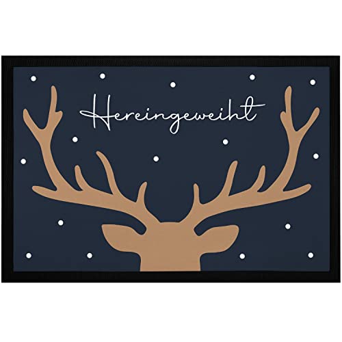 MoonWorks® Fußmatte Weihnachten Hirsch-Geweih Wintermotiv Rentier Hereingeweiht rutschfest & waschbar schwarz 60x40cm von MoonWorks