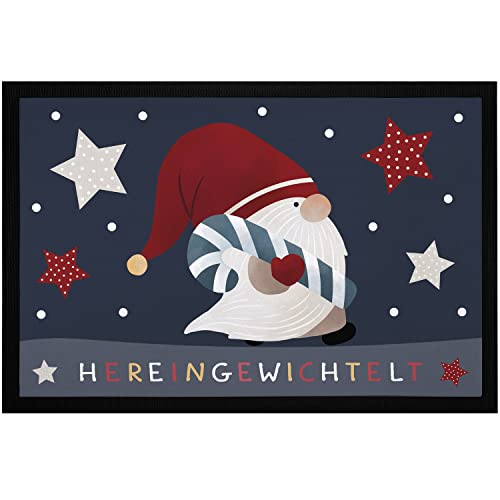 MoonWorks® Fußmatte Weihnachten Wichtel Hereingewichtelt Wintermotiv Sterne Gnomes Zwerge rutschfest & waschbar schwarz 60x40cm von MoonWorks