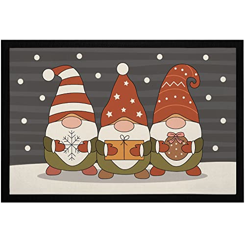 MoonWorks® Fußmatte Weihnachten Wichtel Wintermotiv Schneeflocken Gnomes Zwerge Skandi-Stil rutschfest & waschbar schwarz 60x40cm von MoonWorks