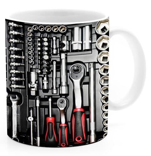 Moonworks® Kaffee-Tasse Bedruckt Werrkzeug Fotoprint Toolbox Geschenk für Männer Handwerker KFZ Mechaniker Schrauber weiß standard von MoonWorks
