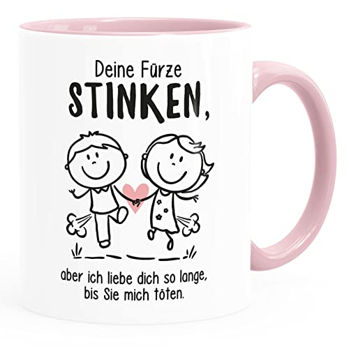 MoonWorks® Kaffee-Tasse Deine Fürze stinken aber ich liebe dich Geschenk Freund Mann lustige Liebeserklärung weiss-innen-rosa standard von MoonWorks