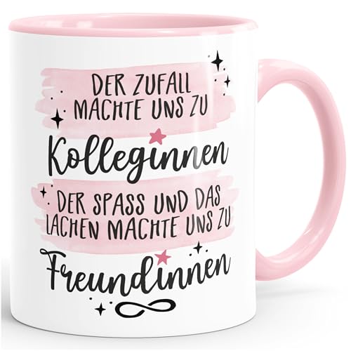 Moonworks® Kaffee-Tasse Der Zufall machte uns zu Kolleginnen der Spass und das Lachen zu Freundinnen Geschenk Büro weiss-innen-rosa standard von MoonWorks