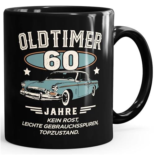 Moonworks® Kaffee-Tasse Geburtstag Oldtimer Auto Vintage Style Retro Look Geschenk für Männer 60 Jahre uni - schwarz Keramik-Tasse von MoonWorks