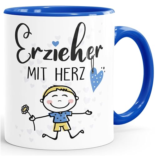 Moonworks® Kaffee-Tasse Geschenk Abschied Danke Erzieherin Erzieher Abschied Kita Kindergarten Kinder weiß-innen-royal standard von MoonWorks
