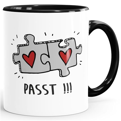 Moonworks® Kaffee-Tasse Passt!!! 2 Puzzleteile Geschenk Liebe Valentinstag Jahrestag Beziehung Inner-Schwarz Keramik-Tasse von MoonWorks