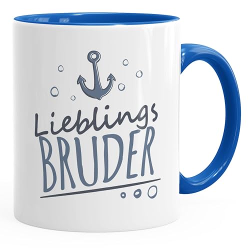 Moonworks® Kaffee-Tasse Schriftzug Lieblings Freund/Bruder/Papa/Mensch mit Anker Geschenkidee Lieblingsperson Bruder inner-royal unisize von MoonWorks