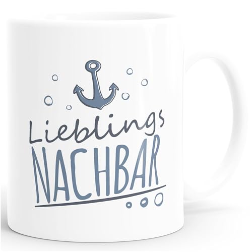 Moonworks® Kaffee-Tasse Schriftzug Lieblings - Kollege/Nachbar mit Ankermotiv Geschenk Lieblingsperson Nachbar weiß Keramik-Tasse von MoonWorks