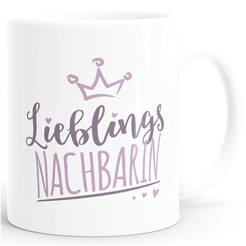 Moonworks® Kaffee-Tasse Schriftzug Lieblings - Kollegin/Nachbarin mit Kronemotiv Geschenk Lieblingsperson Nachbarin weiß Keramik-Tasse von MoonWorks