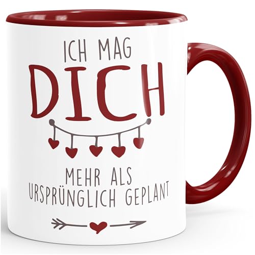 Moonworks® Liebe Spruch Ich mag dich mehr als ursprünglich geplant Liebeserklärung Liebesgeständnis Moonworks® inner-bordeaux Keramik-Tasse von MoonWorks