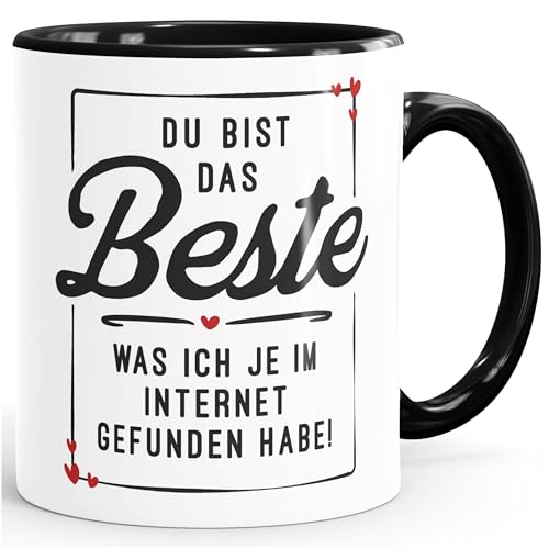 Moonworks® Tasse Geschenk Liebe lustig Valentinstag Jahrestag Du bist das Beste was ich je im Internet gefunden habe weiß-innen-schwarz standard von MoonWorks