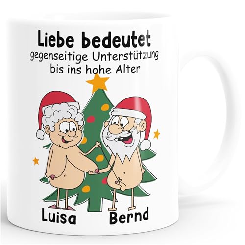 Moonworks® Tasse lustig Liebe bedeutet Unterstützung bis in hohe Alter Geschenk Mann Frau personalisiert Wunschnamen Weihnachten weiß standard von MoonWorks