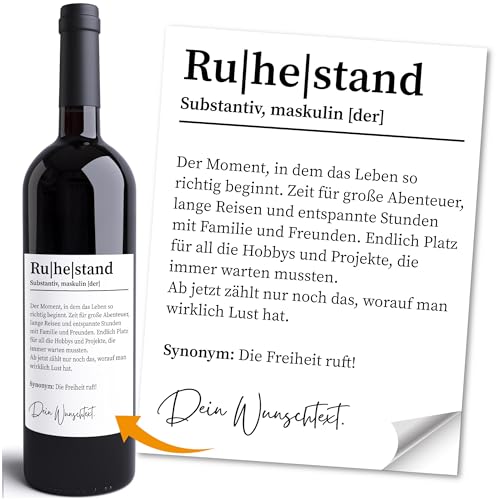 Moonworks® Weinetikett Flaschenetiketten Ruhestand Rente Spruch selbstklebend Flaschenetikett Weingeschenk Schwarz unisize von MoonWorks