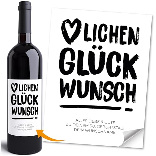 Moonworks® Weinetikett Geburtstag personalisiert Herzlichen Glückwunsch anpassbarer Wunschtext 3 Zeilen Flaschenetiketten selbstklebend Weiss unisize von MoonWorks