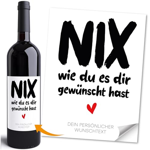 Moonworks® Weinetikett Geburtstag personalisiert mit Wunschtext Spruch Nix Happy Birthday Flaschenetiketten selbstklebend Weiss unisize von MoonWorks