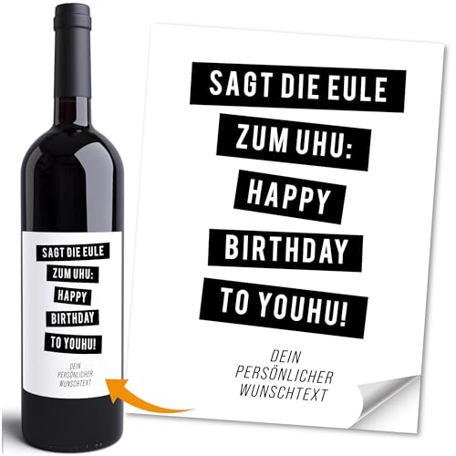 Moonworks® Weinetikett personalisiert Spruch lustig Geburtstag Flaschenetikett selbstklebend Weingeschenk mit Wunschtext Weiss unisize von MoonWorks