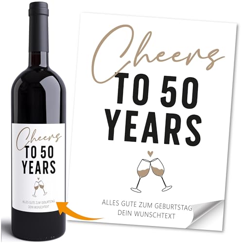 Moonworks® Weinetiketten personalisiert Flaschenetiketten Geburtstag Cheers Wunschtext Weingeschenk Weiss unisize von MoonWorks