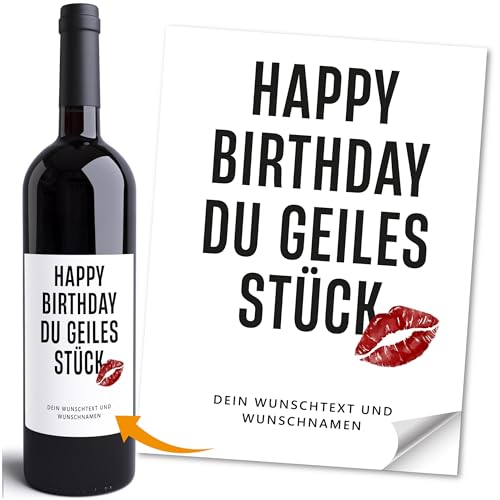 Moonworks® Weinetiketten personalisiert Flaschenetiketten selbstklebend Geschenkidee Geburtstag Besondere Anlässe Weingeschenk Schwarz unisize von MoonWorks