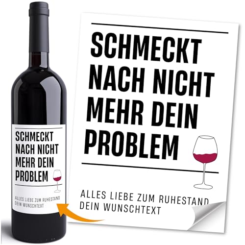 Moonworks® Weinetiketten personalisiert Flaschenetiketten selbstklebend Rente Ruhestand Weingeschenk Schwarz unisize von MoonWorks