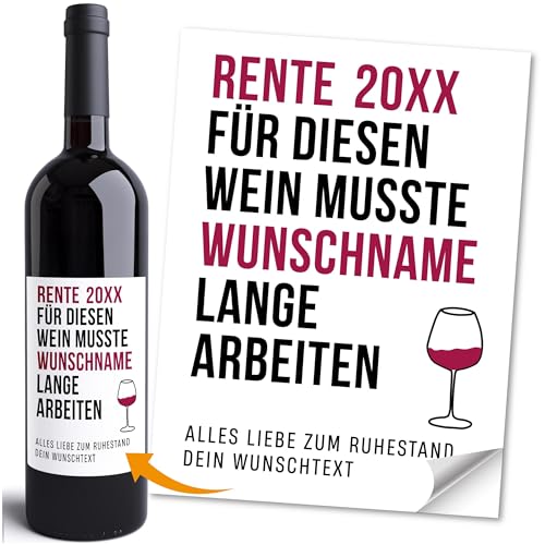Moonworks® Weinetiketten personalisiert Flaschenetiketten selbstklebend Rente Ruhestand Weingeschenk Schwarz unisize von MoonWorks