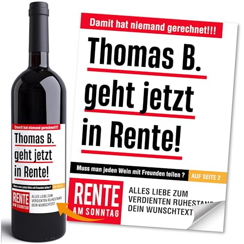Moonworks® Weinetiketten personalisiert Flaschenetiketten selbstklebend Rente Ruhestand Weingeschenk Schwarz unisize von MoonWorks
