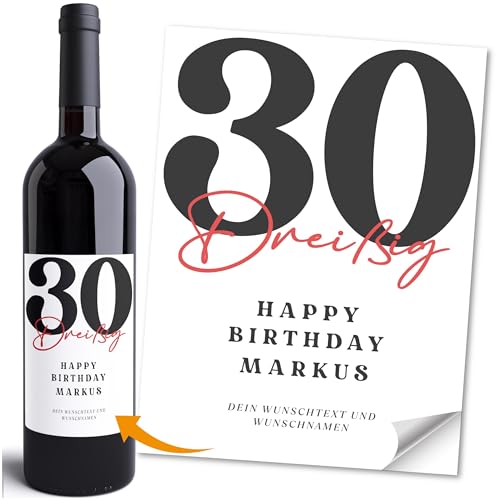Moonworks® Weinetiketten personalisiert selbstklebend Happy Birthday Geburtstag Wunschtext Flaschenetikett Weingeschenk Weiss unisize von MoonWorks