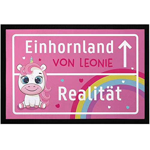 SpecialMe® Fußmatte Kinderzimmer personalisiert Einhorn-Land von Wunschname Türvorleger Kind rutschfest & waschbar schwarz 60x40cm von MoonWorks