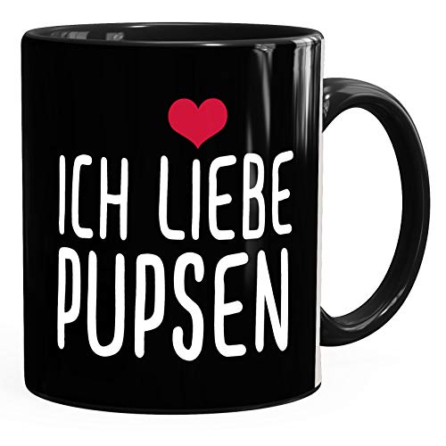 Spruch-Tasse Ich liebe Pupsen Kaffeetasse Teetasse MoonWorks® schwarz unisize von MoonWorks