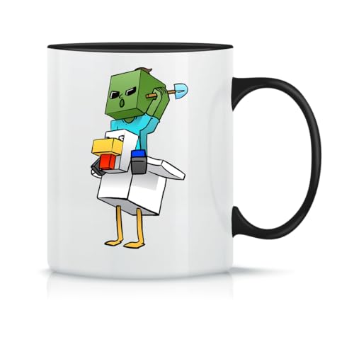 Moonai Chicken Jockey Klassische Keramik-Kaffeetasse Weiß Schwarz Rosa Magisch 330ml von Moonai