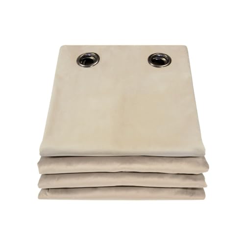 MOONDREAM DecibelControl™ Raumtrennervorhang 4in1 | Lärmschutz | Thermoisolierung | Verdunkelung | Doppelseitig | Patentierte Technologie | EU Herstellung | Samt | Ösen | Beige MC15 | 135B x 250H cm von Moondream
