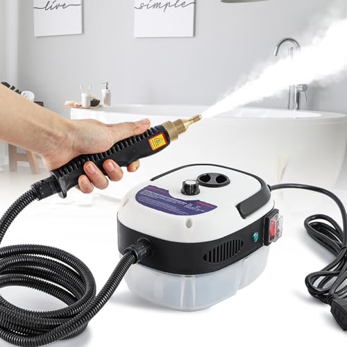 Moongiantgo Dampfreiniger 2500W Hochdruck Dampfreiniger, Dampfreiniger Handgerät mit 1L Wassertank, 3 Bürstenköpfen & 6-stufiger Feuchtigkeitsregelung für Zuhause Küchen Auto Badezimmer (220V, Weiß) von Moongiantgo
