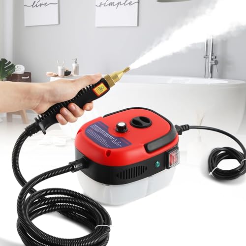 Moongiantgo Dampfreiniger 2500W Hochdruck Dampfreiniger, Dampfreiniger Handgerät mit 1L Wassertank, 3 Bürstenköpfen & 6-stufiger Feuchtigkeitsregelung für Zuhause Küchen Auto Badezimmer (220V, Rot) von Moongiantgo