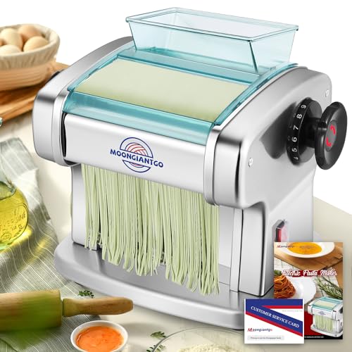 Moongiantgo Nudelmaschine Elektrische Edelstahl mit 9 Einstellbare Dicke 0,5-5mm Für Lasagne, Ravioli, Spaghetti und Tagliatelle -Machen Sie frische Nudeln in 20 Minuten (Nudelgröße: 2,5 mm, 4 mm) von Moongiantgo