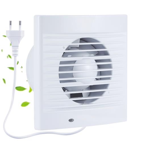 Moonjor 100mm Abluftventilator Küche, 120m³/h IPX2 Wasserdicht Badlüfter mit Rückstauklappe, 1m EU-Netzkabel für Bad WC von Moonjor