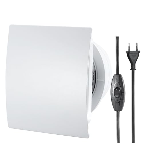 Moonjor 100mm Abluftventilator Küche, Wasserdicht Badlüfter Fensterlüfter mit Knopfschalter, Rückstauklappe, 1m EU-Netzkabel für Bad WC von Moonjor