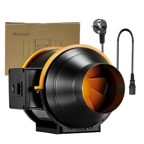 Moonjor 150mm Rauchabzug Rohrventilator, Abluftventilator Lüfter Leise, Inline-Kanalventilator mit 2-Gang Schalter, IEC-EU Netzkabel Für Zelt, Garage, Bad, WC, Küche, Gewächshaus von Moonjor