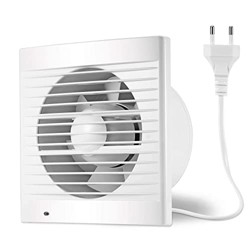 Moonjor 150mm Abluftventilator Küche, 320m³/h IPX2 Lüfter Wasserdicht Badlüfter mit Rückstauklappe, 1m EU-Netzkabel für Küche Bad Gewächshaus Garage von Moonjor
