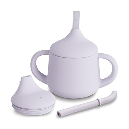 Moonkie 3 Stages Trainer Cup Trinklernbecher ab 6+ Monate | Silikon Kinder Trinkbecher mit Strohhalm | Trinkflasche für kleinkind und baby | BPA-frei | 4 oz(Mauve) von Moonkie