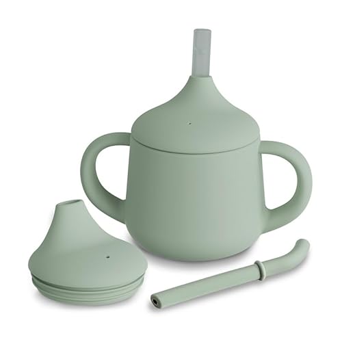 Moonkie 3 Stages Trainer Cup Trinklernbecher ab 6+ Monate | Silikon Kinder Trinkbecher mit Strohhalm | Trinkflasche für kleinkind und baby | BPA-frei | 4 oz(Sage) von Moonkie