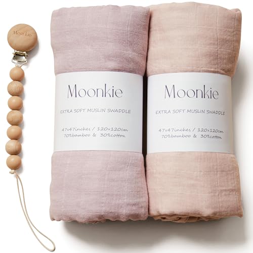 Moonkie Muslin Swaddle Blanket, Essentials Baby Empfangsdecke für Mädchen und Jungen, Baby Wearable Swaddling Set, 47 x 47 Zoll, 2er-Pack (Rose Vanilla/Beige) von Moonkie