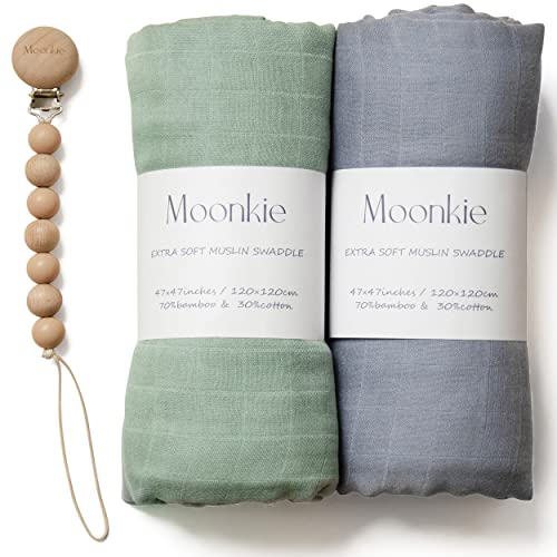 Moonkie Muslin Swaddle Blanket, Essentials Baby-Empfangsdecke für Mädchen und Jungen, Säugling tragbar Swaddling Set, 47 x 47 Zoll, 2 Pack (Light Sea Green/Tradewinds) von Moonkie