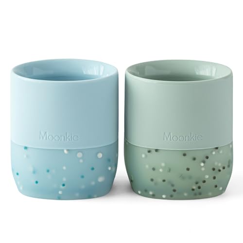 Moonkie Silikon-Babybecher ab 4 Monaten, offenes Trainings-Trinkgeschirr für Säuglinge mit Konfetti-Streuseln, unverzichtbar für Baby-LED-Entwöhnung, 57 ml, Blau/Rosa-Grün, 2 Stück Moonkie Silikon-Babybecher ab 4 Monaten, offenes Trainings-Trinkgeschirr für Säuglinge mit Konfetti-Streuseln, unverzichtbar für Baby-LED-Entwöhnung, 57 ml, Blau/Rosa-Grün, 2 Stück von Moonkie