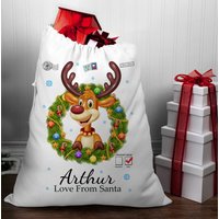 Rentier Im Kranz. Weihnachtssack | Personalisierte Personalisierter Rentier Im Kranz. Weihnachtssack | Personalisierte Personalisierter von MoonlakeDesignMugs