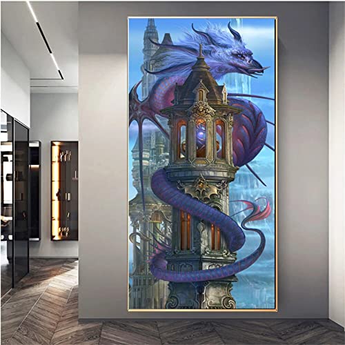 Diamant Painting Bilder, DIY 5D Diamond Painting Erwachsene Groß Stickerei Malen Nach Zahlen Kit Full Gem Art Daiments Painting Kunsthandwerk Deko Diamant Malerei Drachen 70x210cm von Moonlee