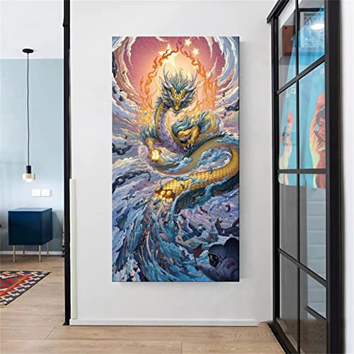 Diamant Painting Bilder, DIY 5D Diamond Painting Erwachsene Groß Stickerei Malen Nach Zahlen Kit Full Gem Art Daiments Painting Kunsthandwerk Deko Diamant Malerei Fantasy-Drache 50x150cm von Moonlee